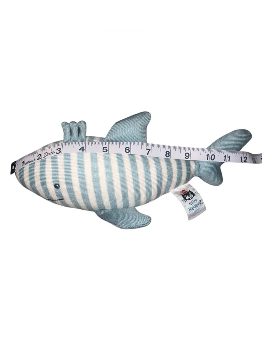 EUC Little Jellycat Sidney Blue White Striped Shark 🐋🐋 Rattle Plush Nursery Baby